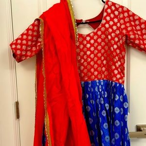 Rich blue &red banaras dress